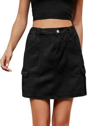 Jean Skirts for Women Denim High Waisted Trendy Stretchy Button Front Short Pencil Skirt with Patch
