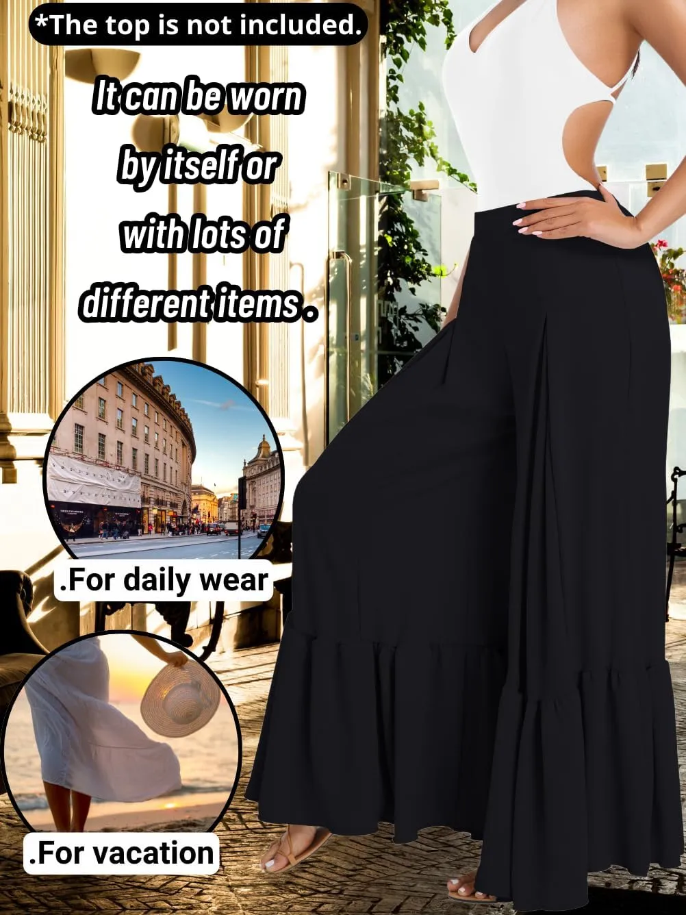 Kaei&Shi Women Casual Palazzo Loose Pants,Flowy Ruffle Wide Leg Baggy Pant Summer