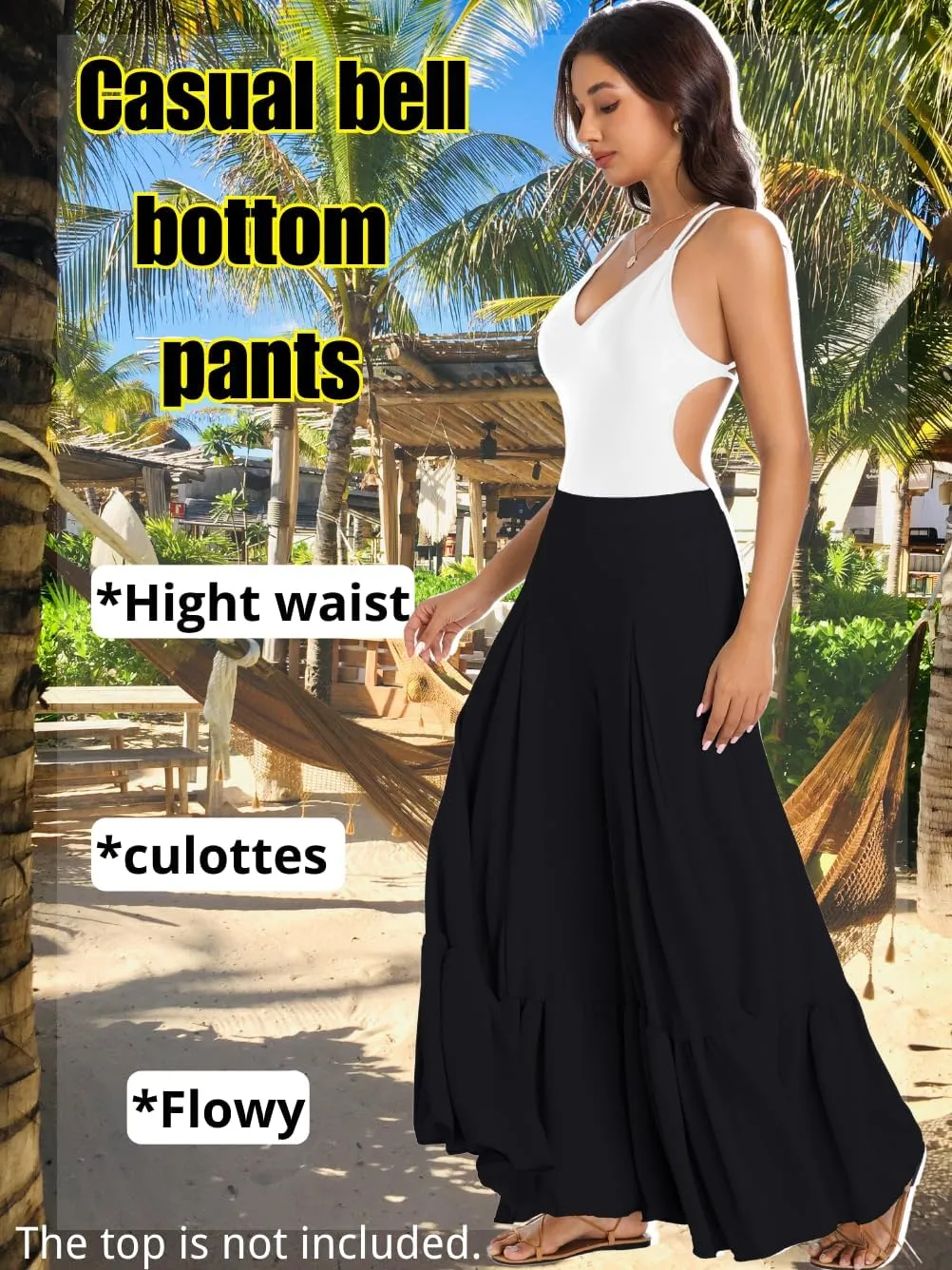 Kaei&Shi Women Casual Palazzo Loose Pants,Flowy Ruffle Wide Leg Baggy Pant Summer