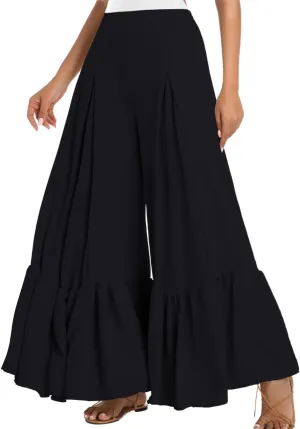 Kaei&Shi Women Casual Palazzo Loose Pants,Flowy Ruffle Wide Leg Baggy Pant Summer