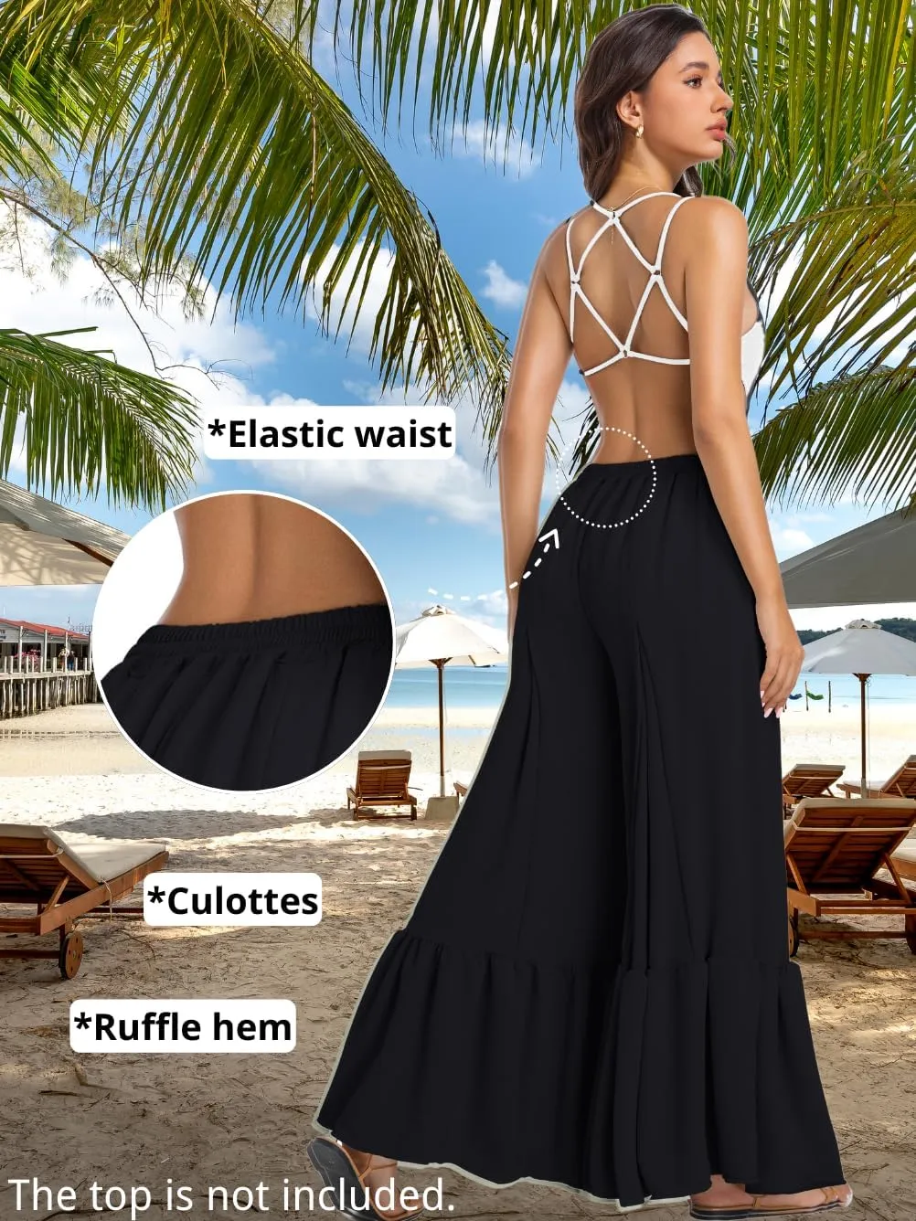 Kaei&Shi Women Casual Palazzo Loose Pants,Flowy Ruffle Wide Leg Baggy Pant Summer