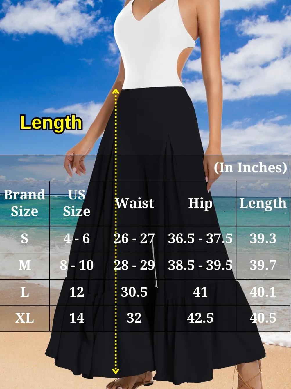 Kaei&Shi Women Casual Palazzo Loose Pants,Flowy Ruffle Wide Leg Baggy Pant Summer
