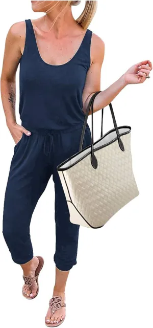 KIRUNDO Women 2025 Summer Jumpsuits Casual Sleeveless Drawstring Elastic Waist Romper Vacation Cruise Airport Travel Outfits