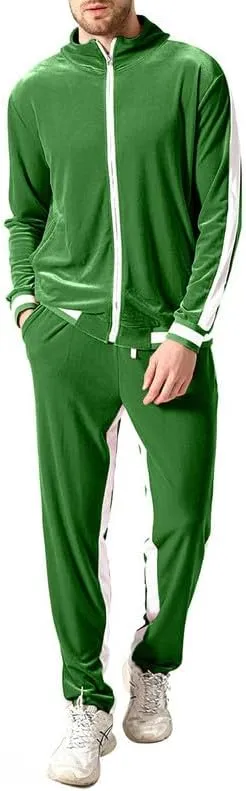 KISSQIQI Men's 2 Pieces Full Zip Tracksuits Golden Velvet Sport Suits Casual Outfits Jacket & Pants Fitness Tracksuit Set
