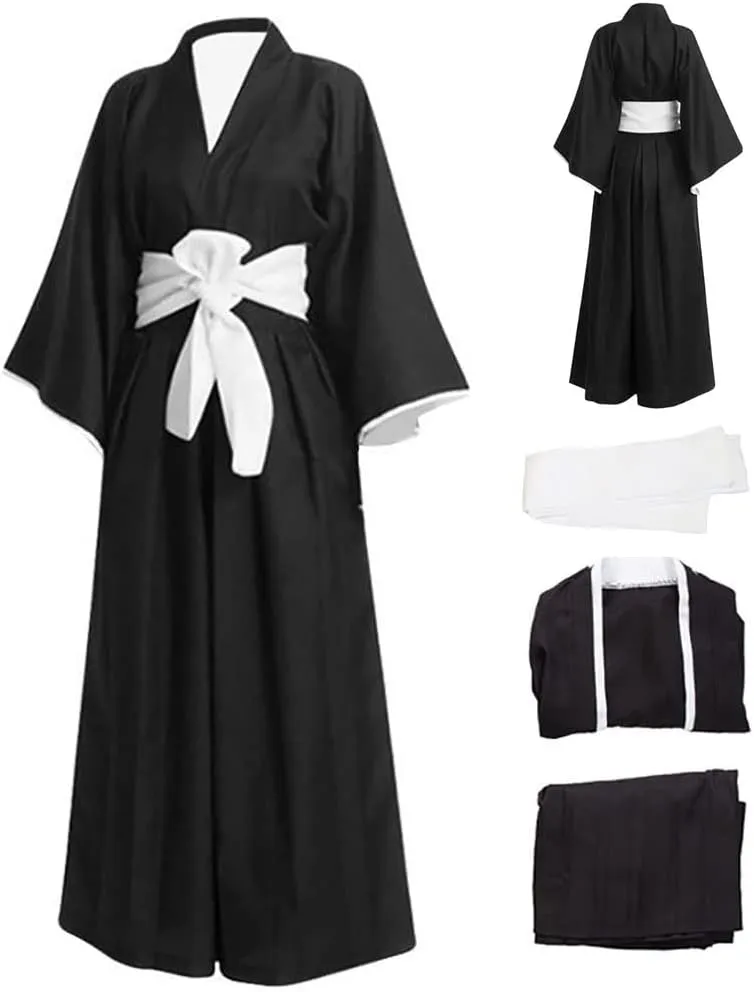 Kurosaki Costume Kurosaki Cosplay Outfit Uniform Black Cloak Kimono with Mask Full Set