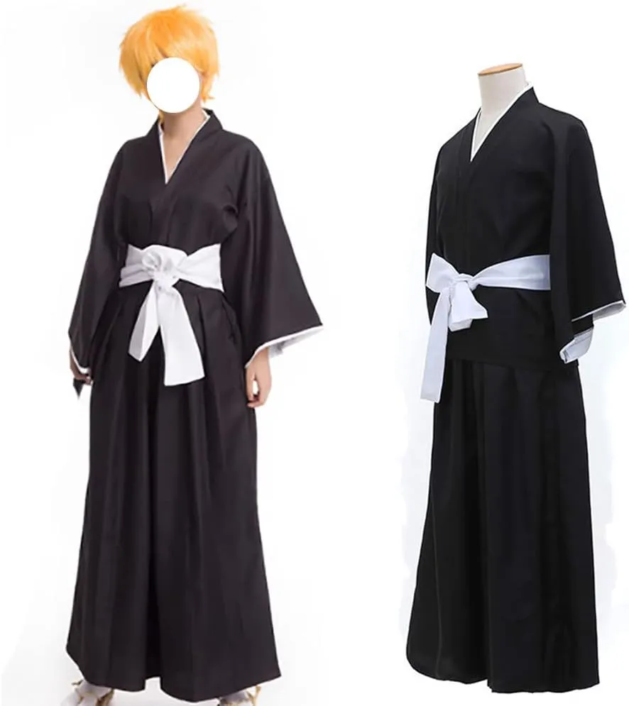 Kurosaki Costume Kurosaki Cosplay Outfit Uniform Black Cloak Kimono with Mask Full Set