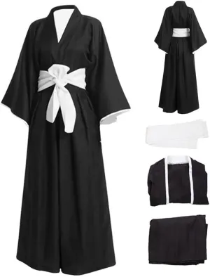 Kurosaki Costume Kurosaki Cosplay Outfit Uniform Black Cloak Kimono with Mask Full Set