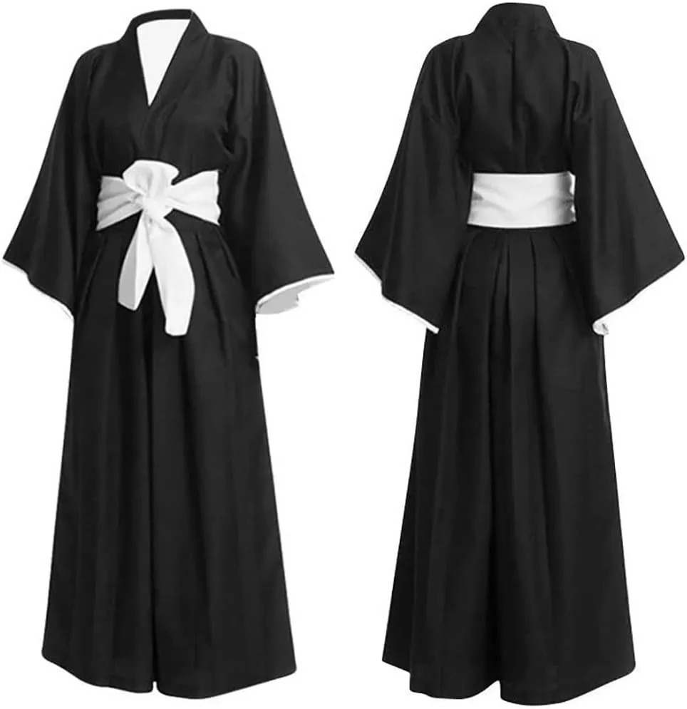 Kurosaki Costume Kurosaki Cosplay Outfit Uniform Black Cloak Kimono with Mask Full Set