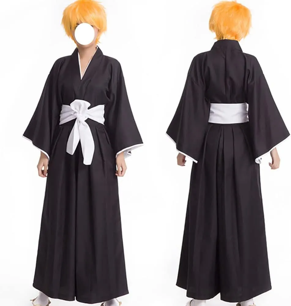 Kurosaki Costume Kurosaki Cosplay Outfit Uniform Black Cloak Kimono with Mask Full Set