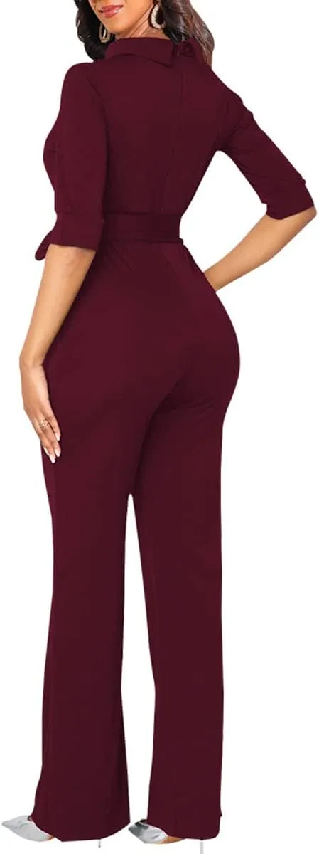 LaiyiVic Jumpsuits for Women Elegant Formal Turtle Neck Sexy One Piece Wide Leg Pants Rompers