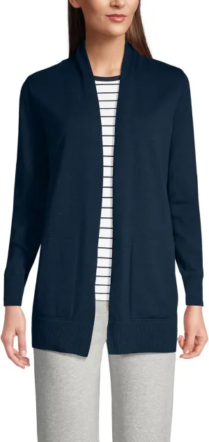 Lands' End Women's Long Sleeve Open Long Cardigan Sweater