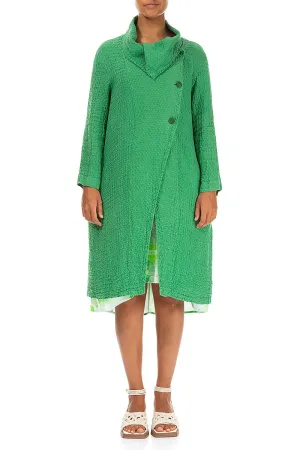Large Collar Textured Spring Green Linen Jacket