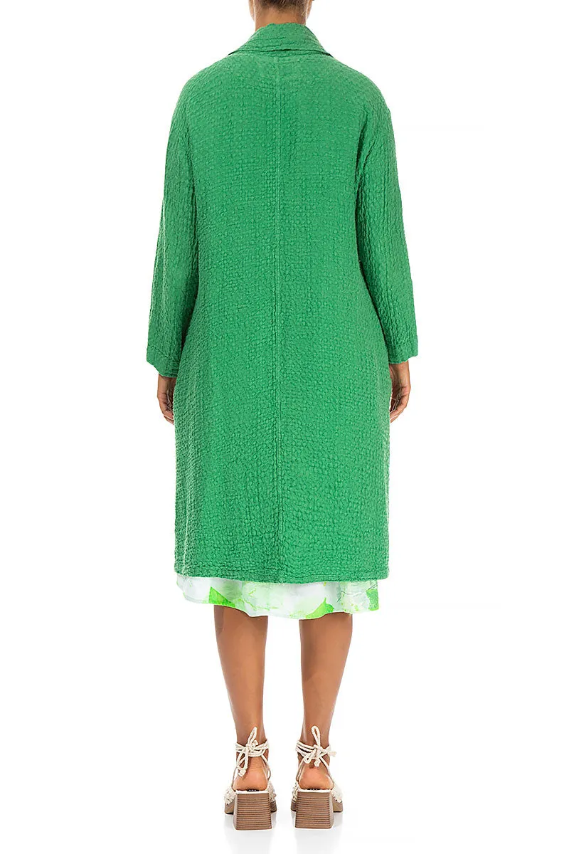Large Collar Textured Spring Green Linen Jacket
