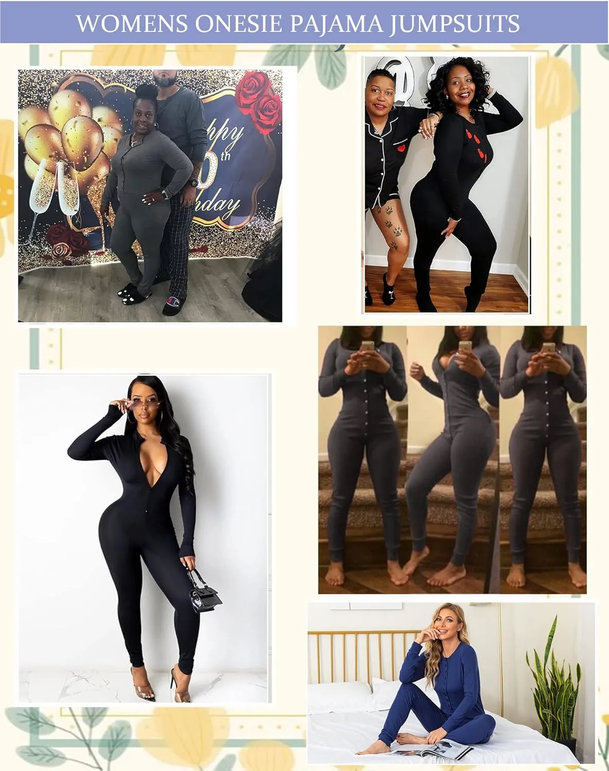 LecGee Womens Onesie Pajama Jumpsuits Adult One Piece Sleepwear Button Bodysuit Modal Underwear Set Long Sleeve Union Suit