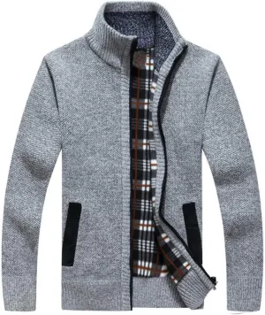 LemonGirl Mens Casual Slim Full Zip Knitted Cardigan Sweater with Pocked