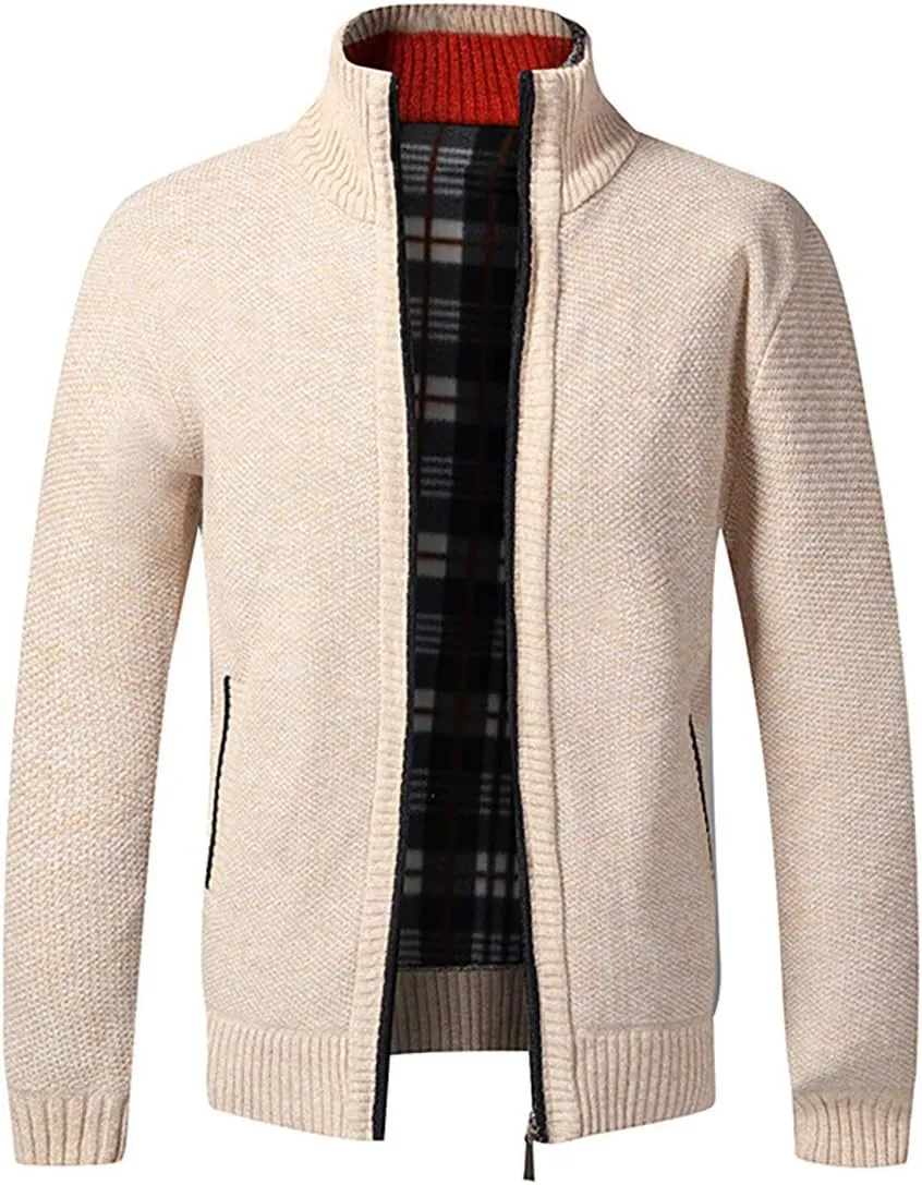 LemonGirl Mens Casual Slim Full Zip Knitted Cardigan Sweater with Pocked