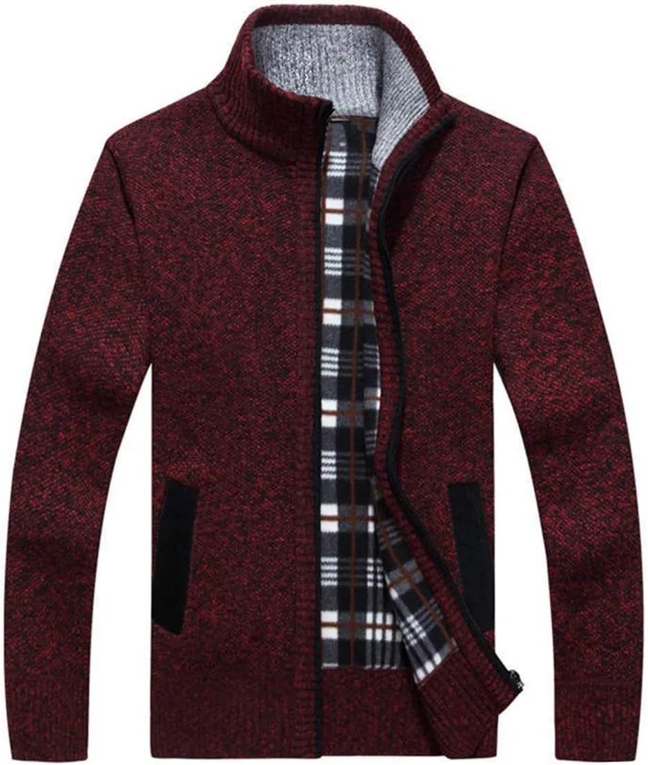 LemonGirl Mens Casual Slim Full Zip Knitted Cardigan Sweater with Pocked