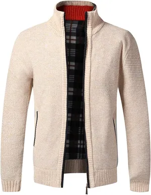 LemonGirl Mens Casual Slim Full Zip Knitted Cardigan Sweater with Pocked