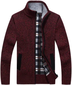 LemonGirl Mens Casual Slim Full Zip Knitted Cardigan Sweater with Pocked