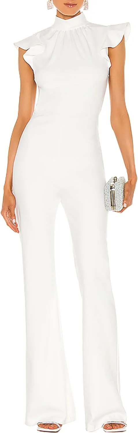 LuFeng Womens Sleeveless Ruffle Mock Neck Jumpsuits One Piece Outfits Wide Leg Pants Rompers