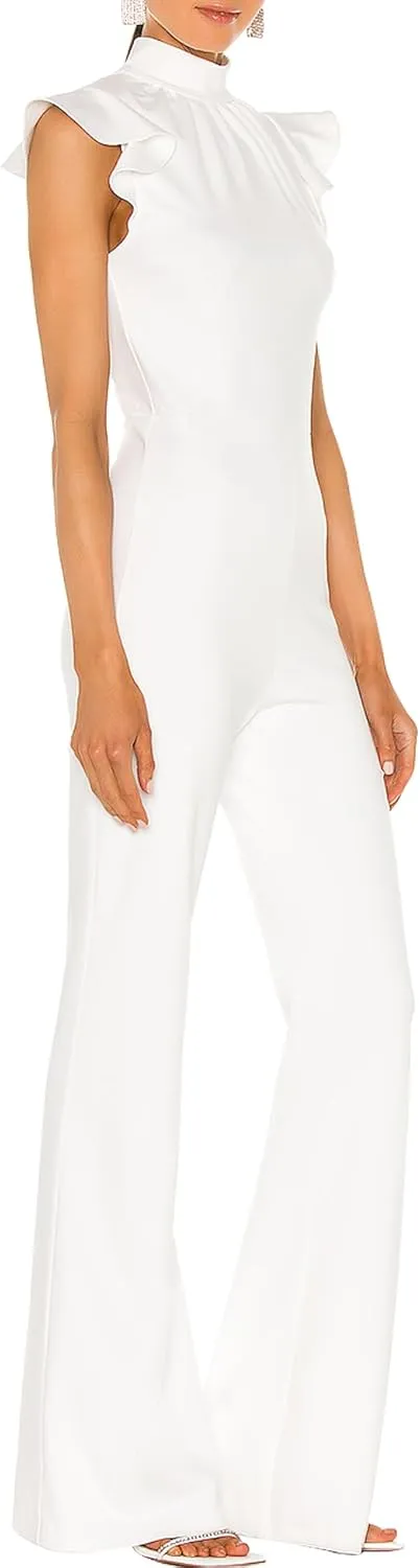 LuFeng Womens Sleeveless Ruffle Mock Neck Jumpsuits One Piece Outfits Wide Leg Pants Rompers