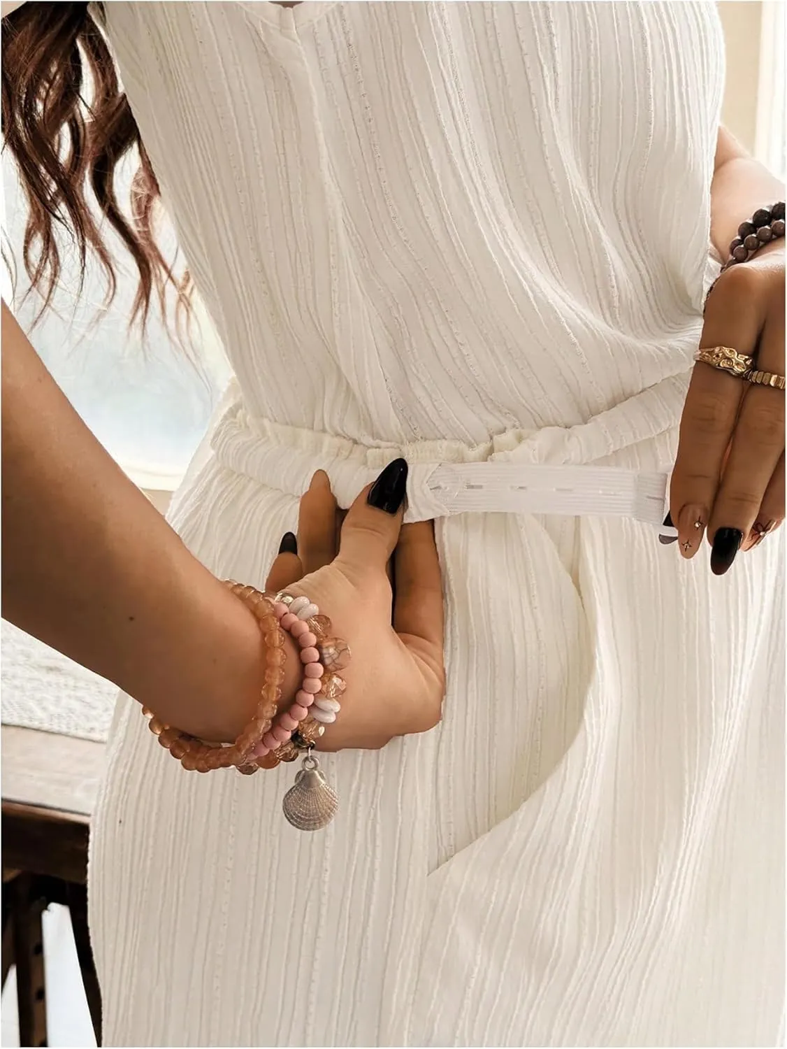MakeMeChic Women's Maternity Clothes Bow V Neck Button Sleeveless Tank and Shorts Pregnancy Outfit Set