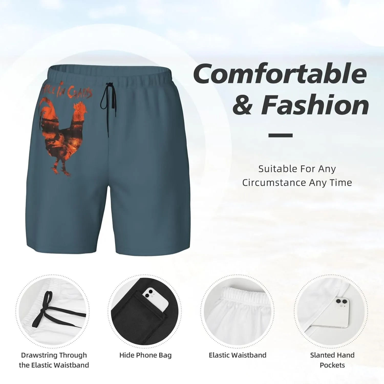Mans Casual Swim Trunks for Ali.ce Cha.ins Beach Pants,Summer Breathable Cool Quick Dry Board Shorts Bathing Suit