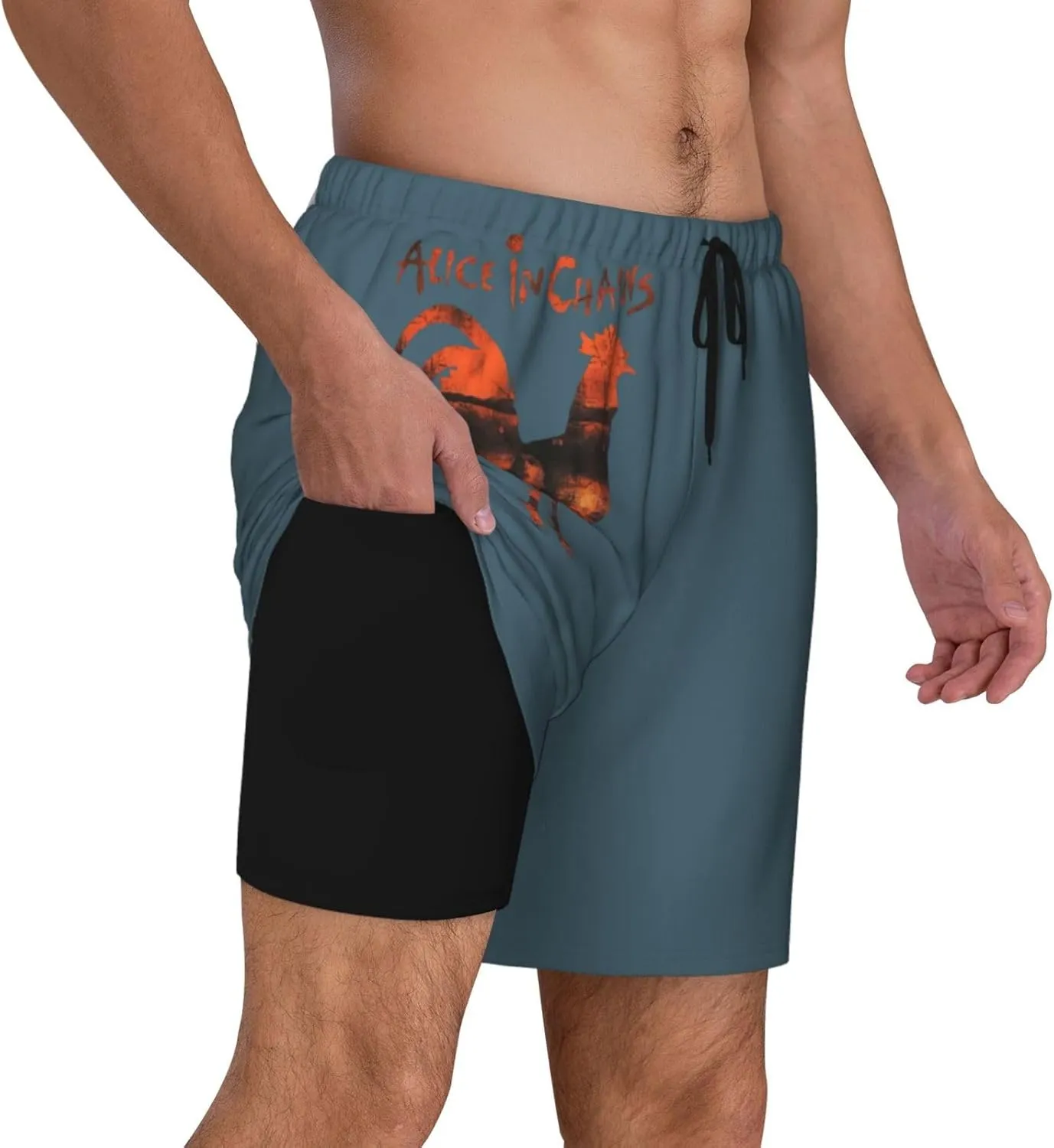 Mans Casual Swim Trunks for Ali.ce Cha.ins Beach Pants,Summer Breathable Cool Quick Dry Board Shorts Bathing Suit