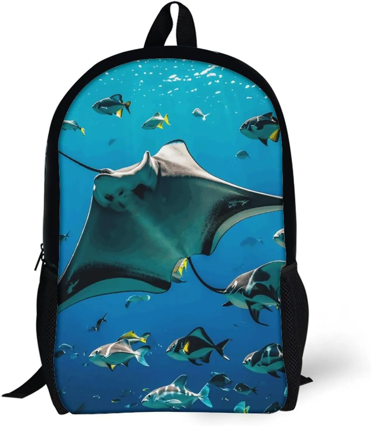 Manta Ray And Fishes Backpack, Laptop Backpack for Men, 17 Inch Travel Hiking Daypack, Casual Backpack