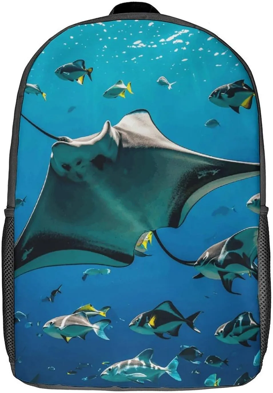 Manta Ray And Fishes Backpack, Laptop Backpack for Men, 17 Inch Travel Hiking Daypack, Casual Backpack