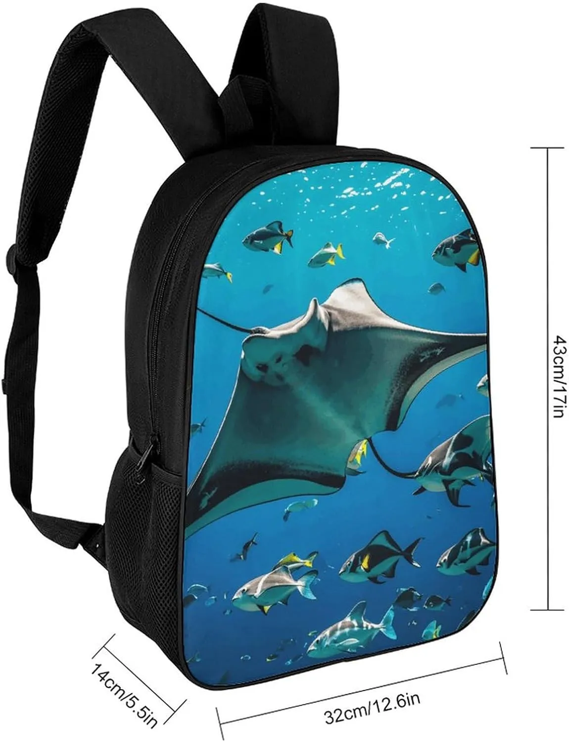 Manta Ray And Fishes Backpack, Laptop Backpack for Men, 17 Inch Travel Hiking Daypack, Casual Backpack