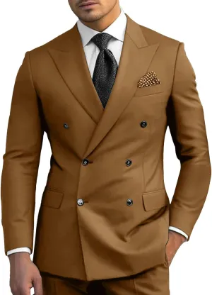 Men's 2 Piece Suit Slim Fit Solid Double Breasted Party Wedding Tuxedo Suits Peak Lapel Blazer Jacket Pants Set