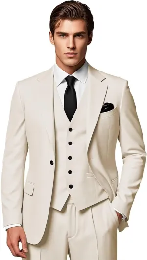 Men's 3 Piece Suits Slim Fit Wedding Prom Party Business Suit One Button Blazer Vest and Pants Tuxedo Set