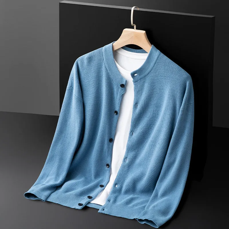 Mens Cardigan  Slim Fit Knit  Button Front  Ribbed Trim  Crew Neck