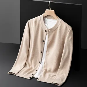 Mens Cardigan  Slim Fit Knit  Button Front  Ribbed Trim  Crew Neck