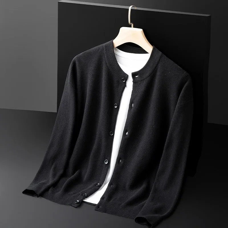 Mens Cardigan  Slim Fit Knit  Button Front  Ribbed Trim  Crew Neck