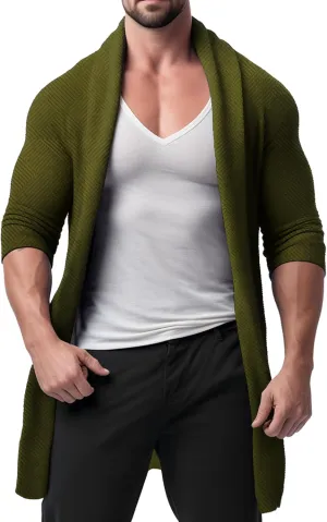 Mens Cardigan Texture Fashion Long Sleeve Shawl Casual Open Front Drape Cape Overcoat