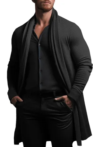 Mens Cardigan Texture Fashion Long Sleeve Shawl Casual Open Front Drape Cape Overcoat