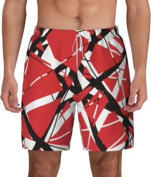 Mens Lightweight Swim Trunks for Van.1986 Halen Beach Pants,Beach Board Shorts Surf Quick Dry Breathable with Pocket Mesh Lining for Surfing White