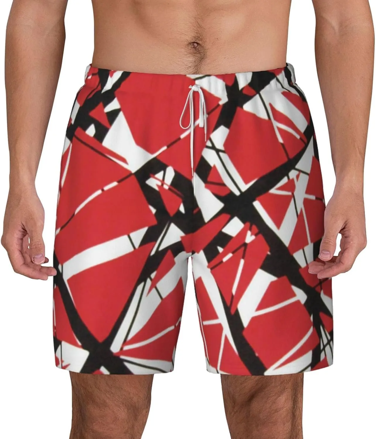Mens Lightweight Swim Trunks for Van.1986 Halen Beach Pants,Beach Board Shorts Surf Quick Dry Breathable with Pocket Mesh Lining for Surfing White