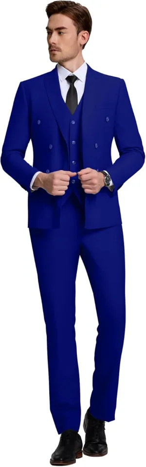Mens Slim Fit Suit Formal 3 Piece Suit Set Double Breasted Suit Men Wedding Prom Tuxedo Blazer Jacket Vest Pants Set
