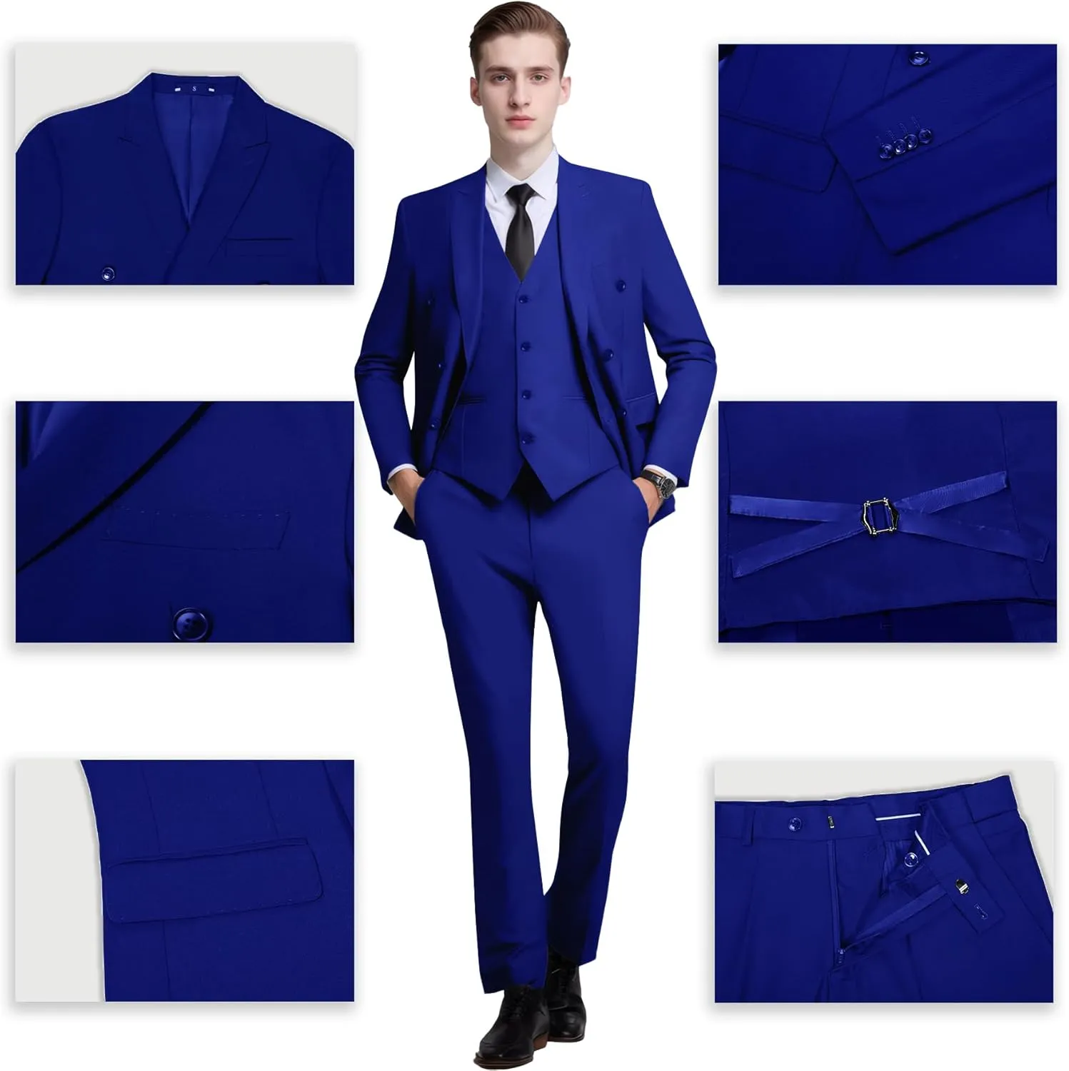Mens Slim Fit Suit Formal 3 Piece Suit Set Double Breasted Suit Men Wedding Prom Tuxedo Blazer Jacket Vest Pants Set