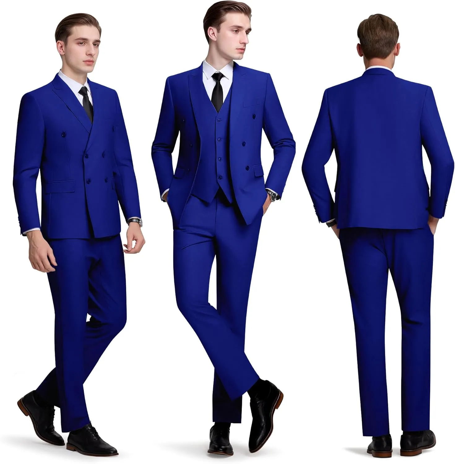 Mens Slim Fit Suit Formal 3 Piece Suit Set Double Breasted Suit Men Wedding Prom Tuxedo Blazer Jacket Vest Pants Set