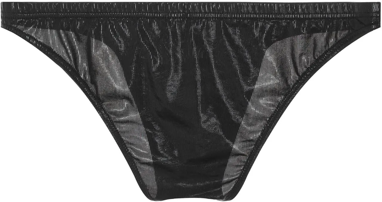 Mens Solid Contour Pouch Sexy Briefs Imitation Leather Underwear Shiny Metallic Underpants 1-3 Pack