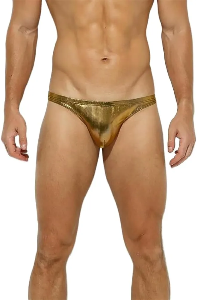 Mens Solid Contour Pouch Sexy Briefs Imitation Leather Underwear Shiny Metallic Underpants 1-3 Pack