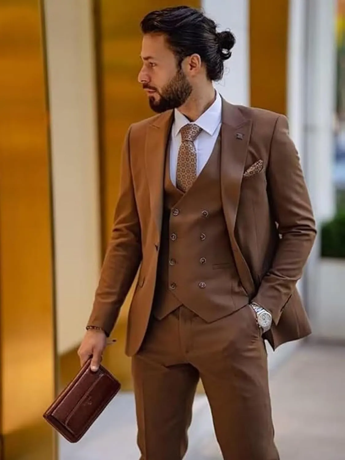 Men's Suit Slim Fit 3-Piece Double Breasted Suits Men Formal Tuxedo Set Mens Wedding Prom Groom Suit Set