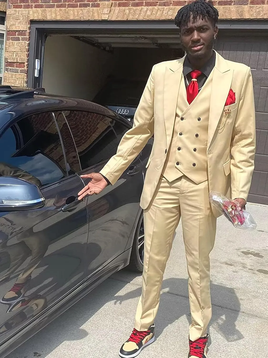 Men's Suit Slim Fit 3-Piece Double Breasted Suits Men Formal Tuxedo Set Mens Wedding Prom Groom Suit Set