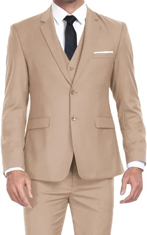 Men's Suits 3 Piece Slim Fit Dress Tuxedo for Men Two Button Solid Jacket Vest Pants Set