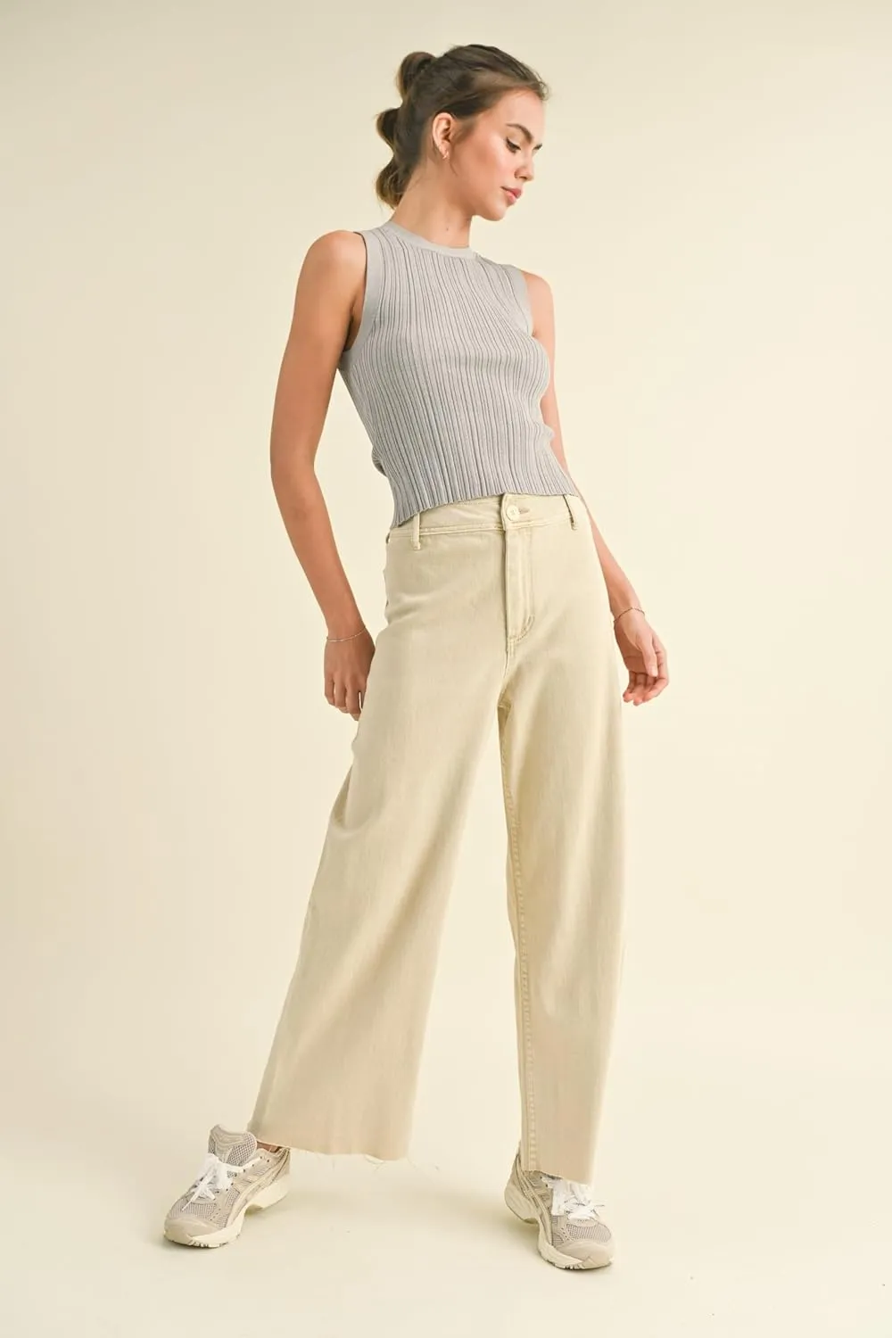 Miou Muse - Straight Wide Leg Denim Pants - MMP623