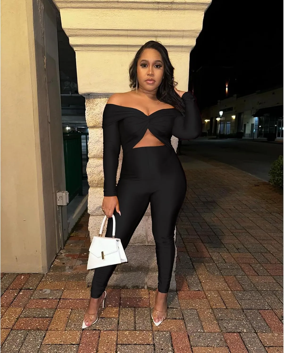 One Piece Jumpsuits for Women - Sexy Off The Shoulder Twist Front Cut Out High Waisted Bodycon Rompers Club Night Outfits